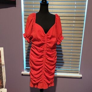 Fashion to Figure Red Ruched Bodycon Midi Dress
